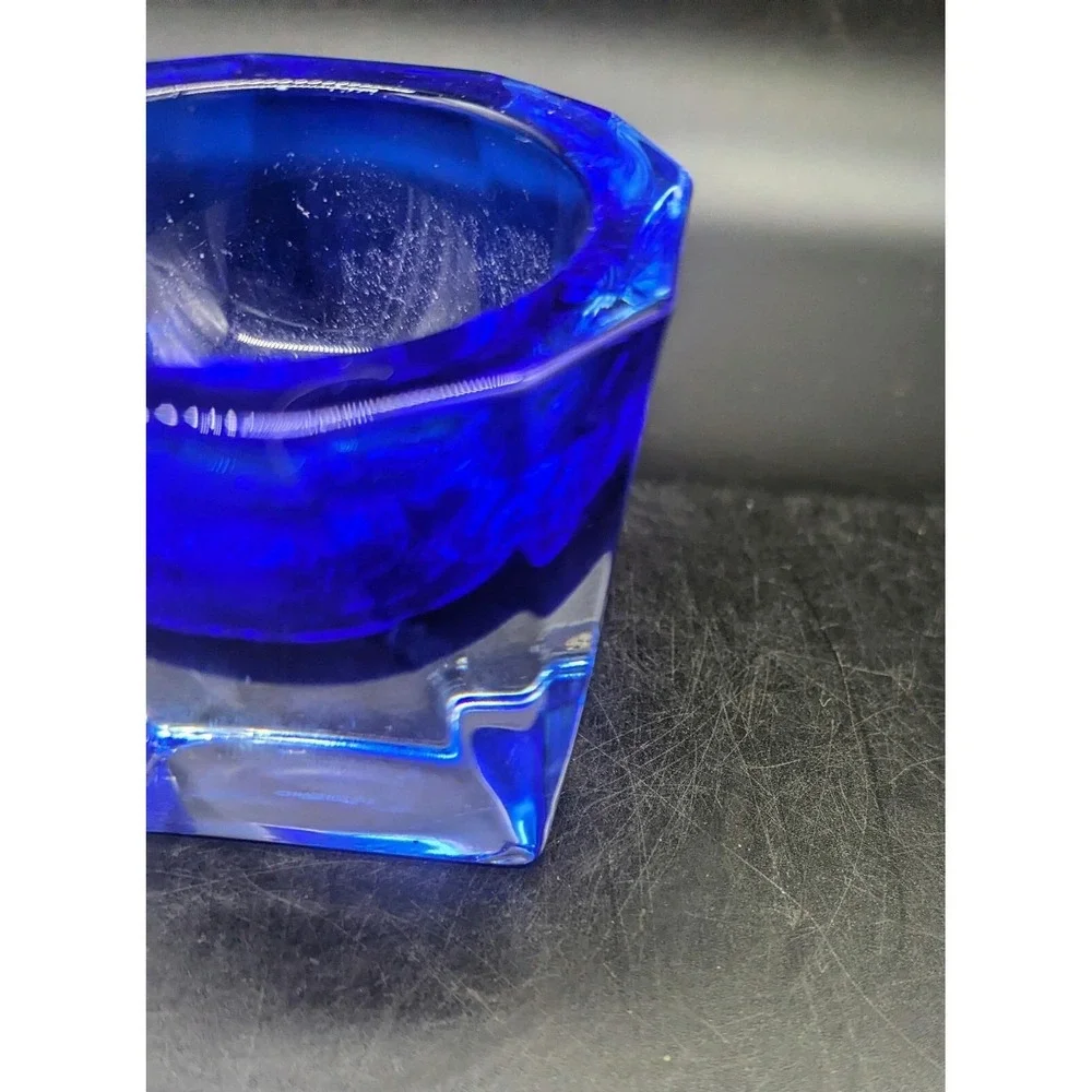 J G Durand Crystal Double Cased Cobalt to Clear Votive Tealight Holder Signed